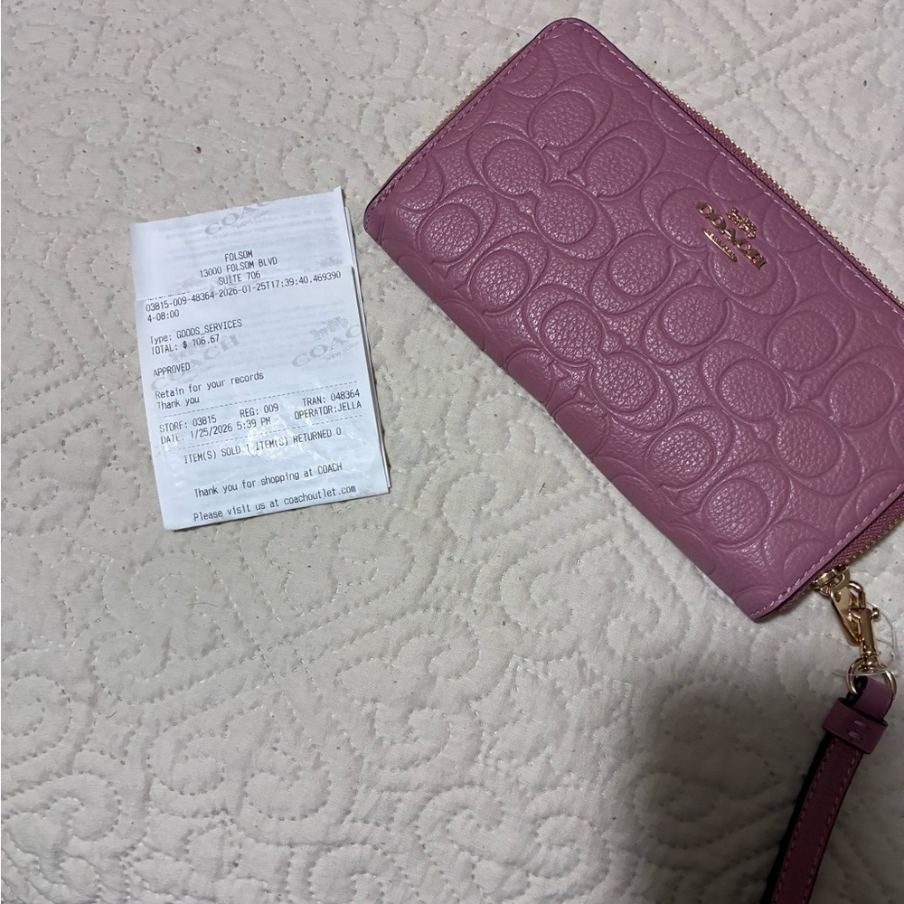 Coach Rose Pink Embossed Signature Zip Wallet - Picture 2 of 4